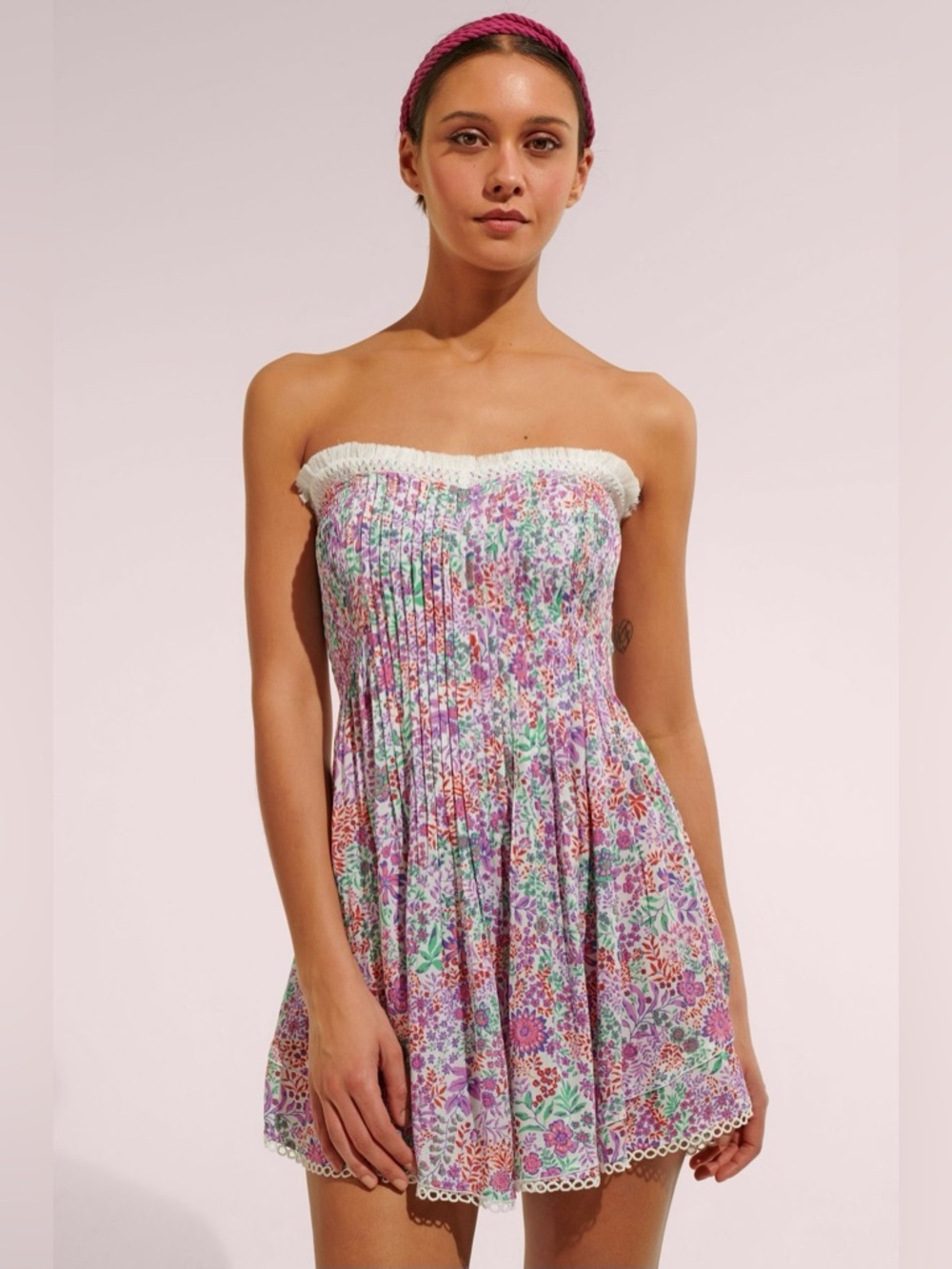 Poupette St Barth Floral Bandeau Mini Dress Size S